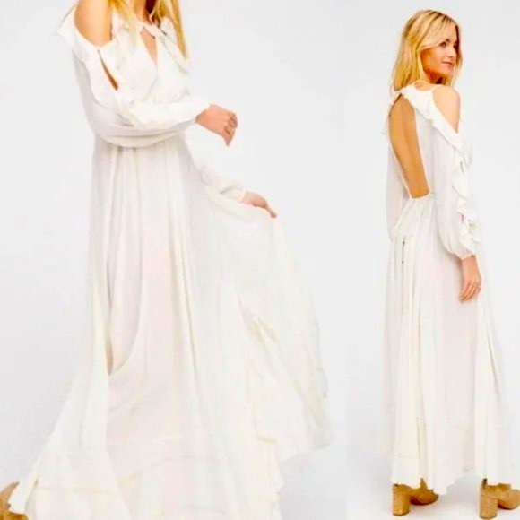 Free People Huxley Maxi Dress Ruffles Open Back Metallic Stripe NWT Size Small - Picture 2 of 16